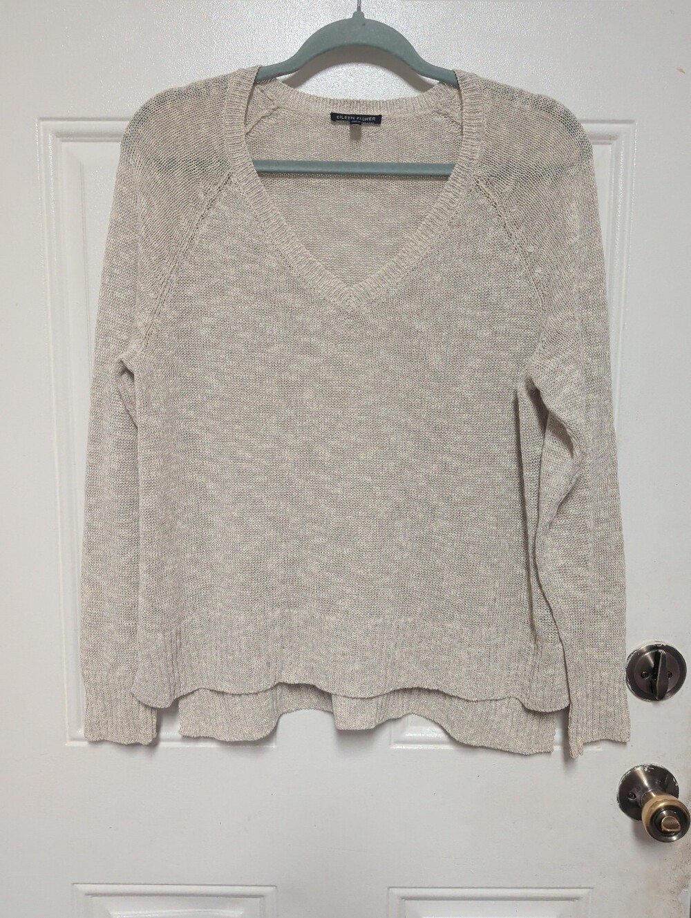 Eileen Fisher Linen Cotton Knit Sweater Top Women’s Medium Long Sleeves, FLAWS!
